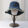 Spring New Pocket Design Denim Fisherman Hat Women Retro Big Head Circumference Sunshade Bucket Hat Basin Hat