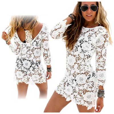 Boho Dress Cape Tunic Lace White Fitted Feminine Beach Dress XL