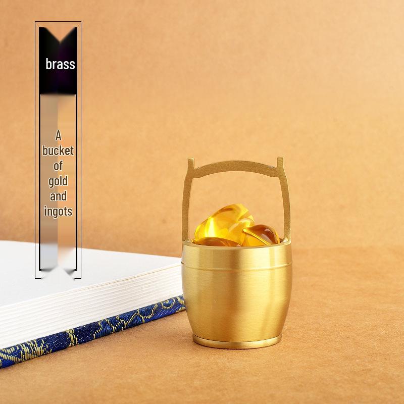 Pure Brass Gold Ornament: Small Decorative Water Bucket for Creative Office Decor