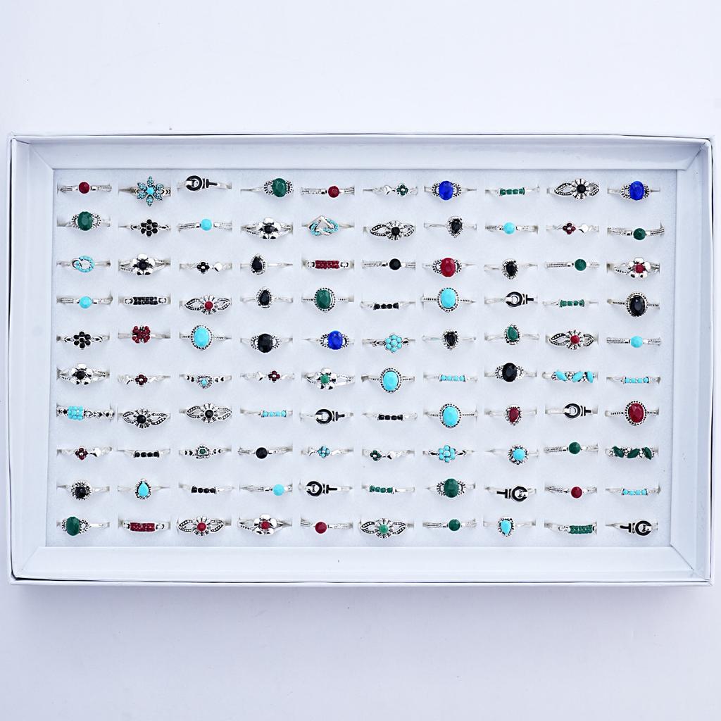 10Pcs Retro women's ring. Various styles of colored stone rings. Turquoise ring.