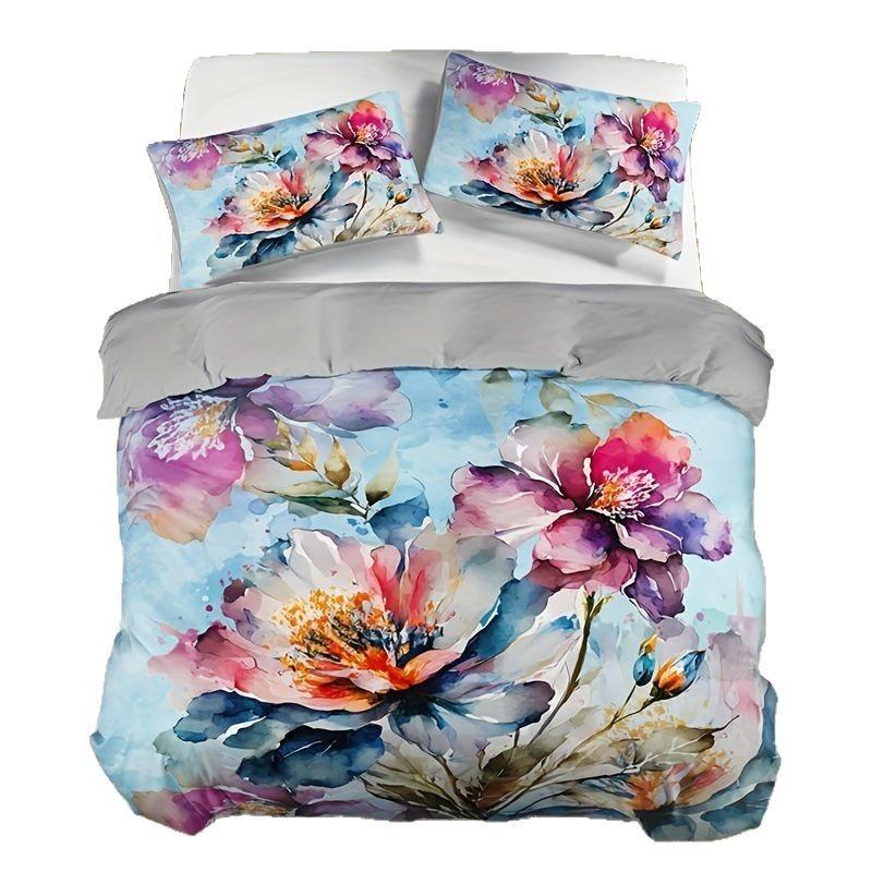 A Tranquil Garden to Sleep In-Hand-Painted Floral Bedding Set,Watercolor Print Duvet Cover & Pillowcases,Serene Room Decor Gift