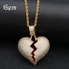 Wish Hot Sale Personality Heartbreak Shape Men's and Women's Pendants, Broken Heart Hip Hop Zircon Necklace