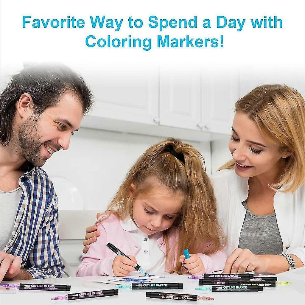 Double Line Outline Markers, 36 Colors Super Squiggles Shimmer Outline Marker Pen Set, Self Outline