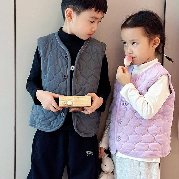 Children's Vest Autumn Winter Boys Girls Solid Color Thick Warm Cardigan Student Base Shirt Underwear Jacket Baby  Clothing