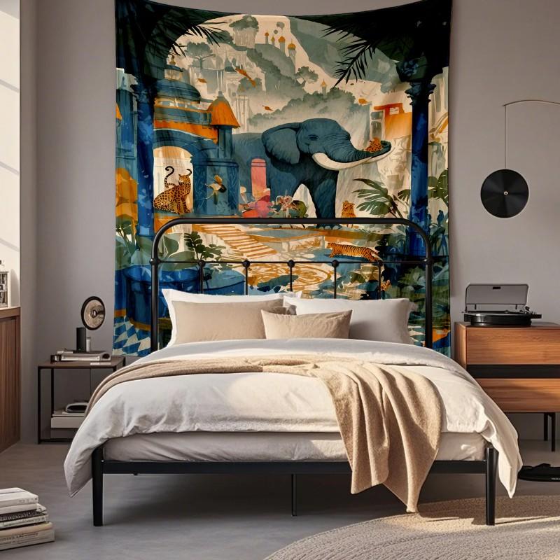 Boho Chic Wall Tapestry With Moon Phase Floral Starry Sky Design Bedroom Yoga Studio Decor