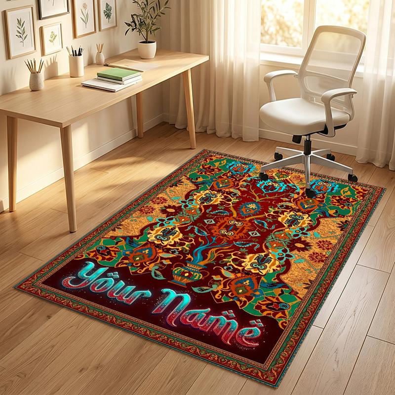Decorative Artwork Theme Crystal Velvet Rug Personalized Custom Name Text Soft Floor Mat Home Decor