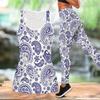 Retro Bedrucktes Yoga-Outfit für Damen Mode Workout Leggings Fitness Sport Freizeit Yoga Set Sportanzug