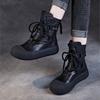 Johnature Handmade Vintage Mid-calf Boots Genuine Leather Women's Thick Soled Casual Versatile Short Boots