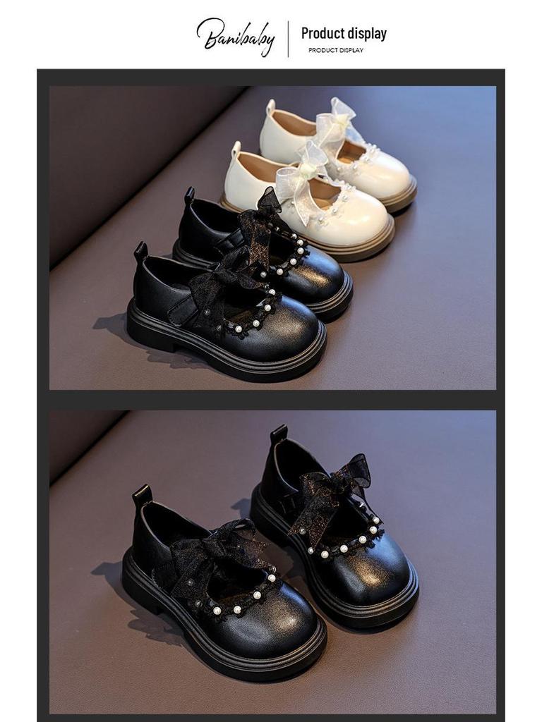 Chic Girls' White Princess Dress Shoes, 2025 Autumn Collection, Soft Sole Leather, Casual Elegance