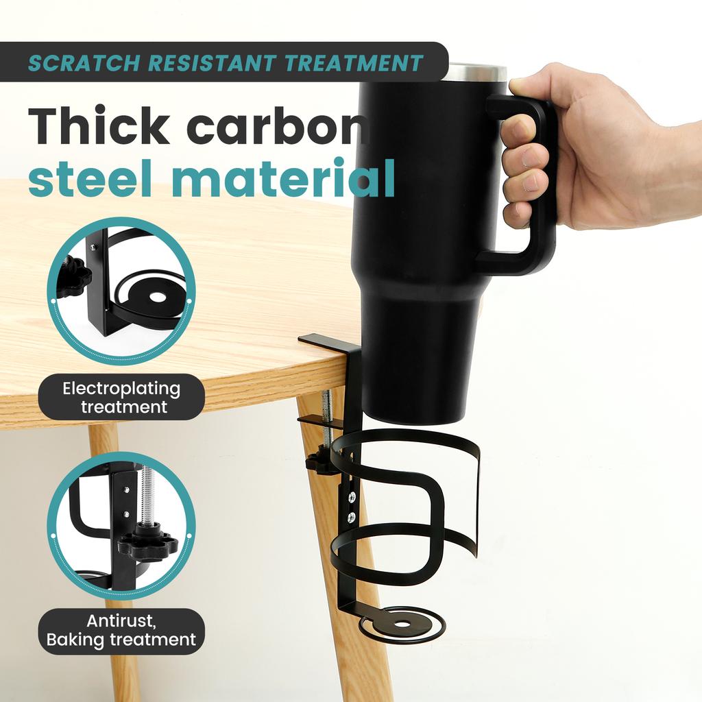 Large Desk Cup Holder Universal Adjustable Leak Proof Clip On Table Cup Holder Adjustable Coffee Mug Headphone Organizer
