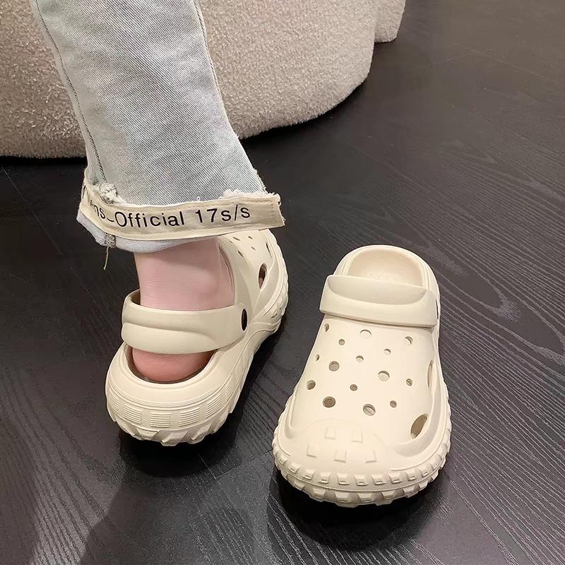 Women's Summer Baotou Half Slippers 2024: Trendy Thick-Soled, Non-Slip, Comfortable Hole Shoes