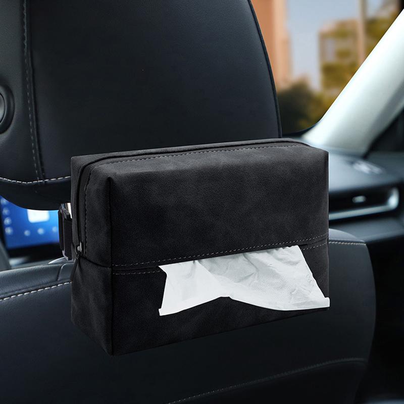 Car Tissue Box Holder Nappa Leather Car Center Console Armrest Napkin Box Sun Visor Backseat Tissue Case With Fix Strap