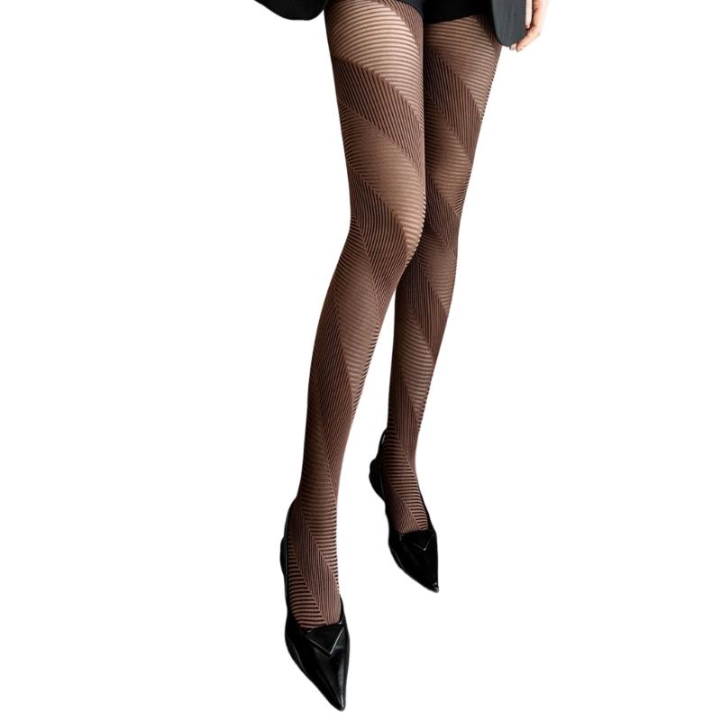 Fashion Women Tights Elegant Lattice Texture Design Breathable Nylon Fabric Elastic Fit Jacquard Knit Winter Tights
