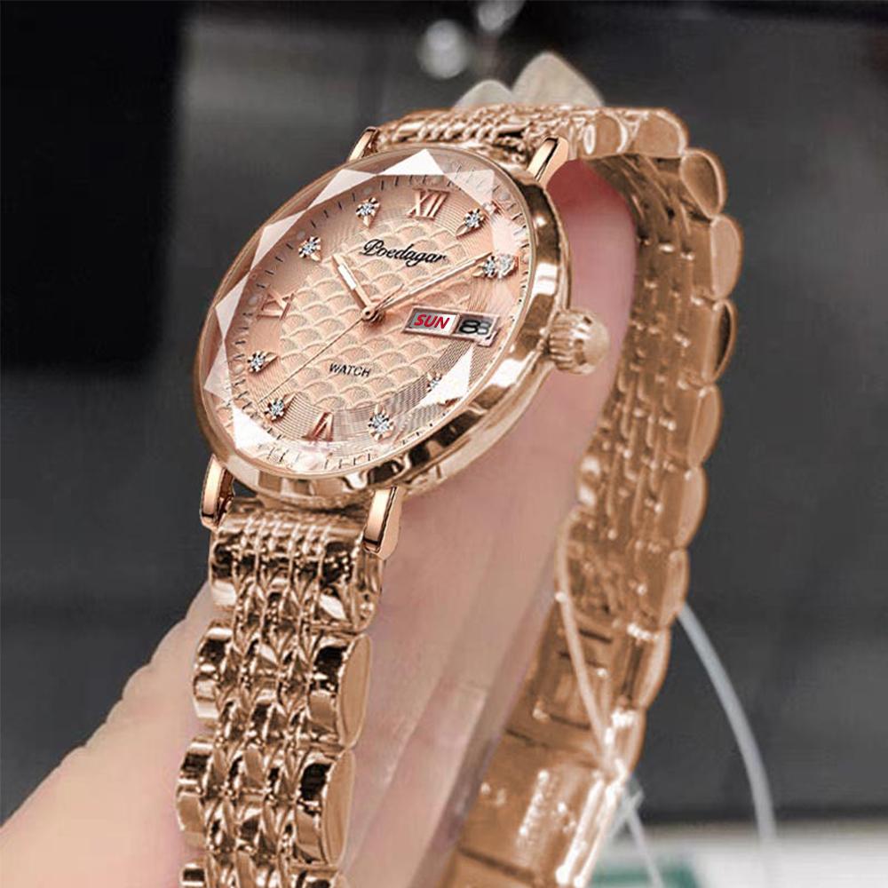 POEDAGAR Women Watch New Fashion Luxury Stainless Steel Wristwatch Bracelet Simple Rose Gold Waterproof Luminous Ladies Watches