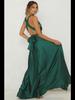 Europäisches und amerikanisches Abendkleid aus Satin mit tiefem V-Ausschnitt für Damen – eleganter, einfarbiger, langer Rock