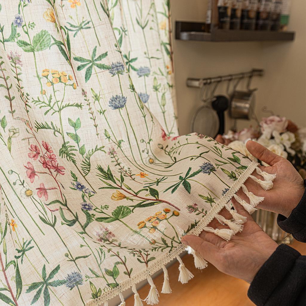 Bohemian Kwiatowa Zasłonka do Okna Dom wiejski Botaniczna Krótka Firana do Okna Półprzezroczysta Zasłona Kuchenna z Frędzlami Zasłona Drzwiowa do Wystroju Domu Kuchnia