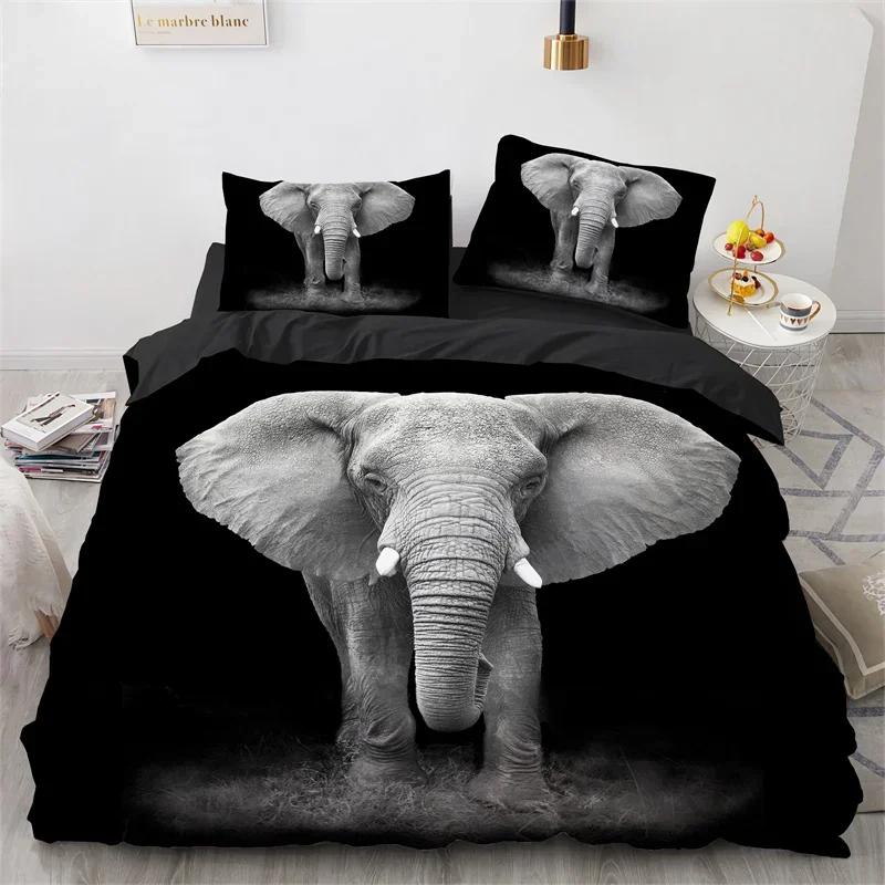 Elephant Duvet Cover King Queen Size Wild Animal Comforter Cover Polyester Bohemian Mandala African Safari Animals Bedding Set