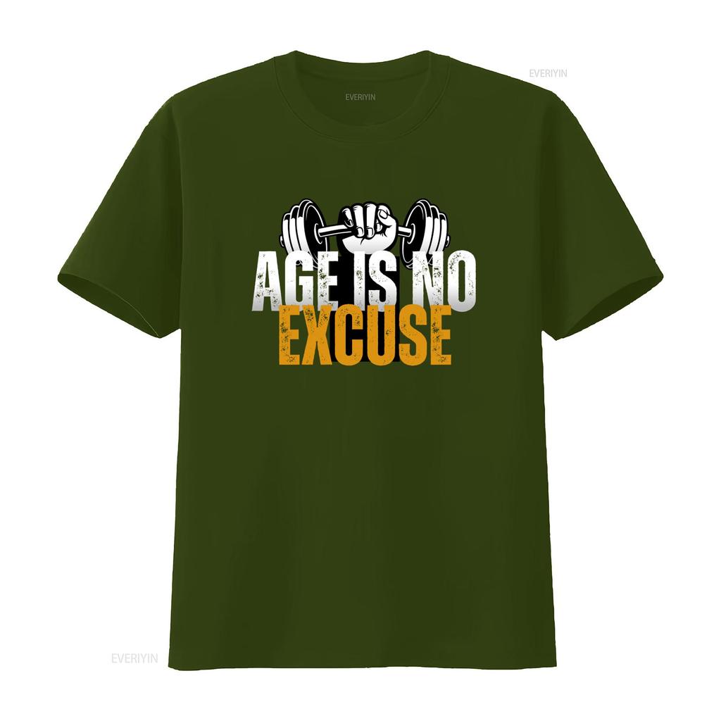 Age Is No Excuse Workout T Shirt Motivational Gym Apparel for Senior Fitness Enthusiasts Inspirational Design Healthy Living