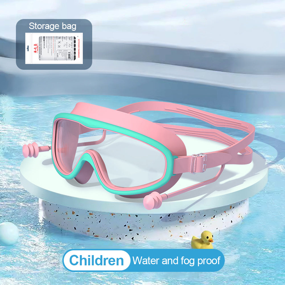 Large Frame Swimming Goggles with Earplugs for Kids High Quality Children's Antifog Swim Pool Glasses Waterproof HD Swim Eyewear