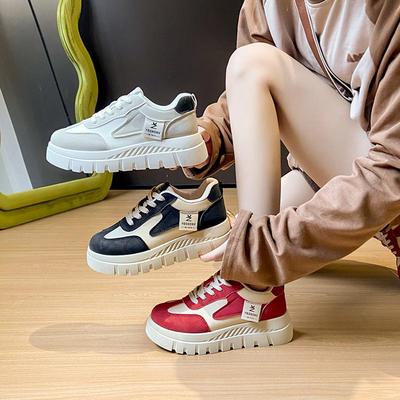 Chunky Platform Sneakers for Women Casual Non-Slip Walking Shoes Comfortable PU Leather Tennis Sneakers Women's Lace-Up Lightweight Athletic Shoes