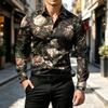 Men's collared slim-fit long-sleeved shirt, floral drape shirt, French street style vacation light luxury cardigan top