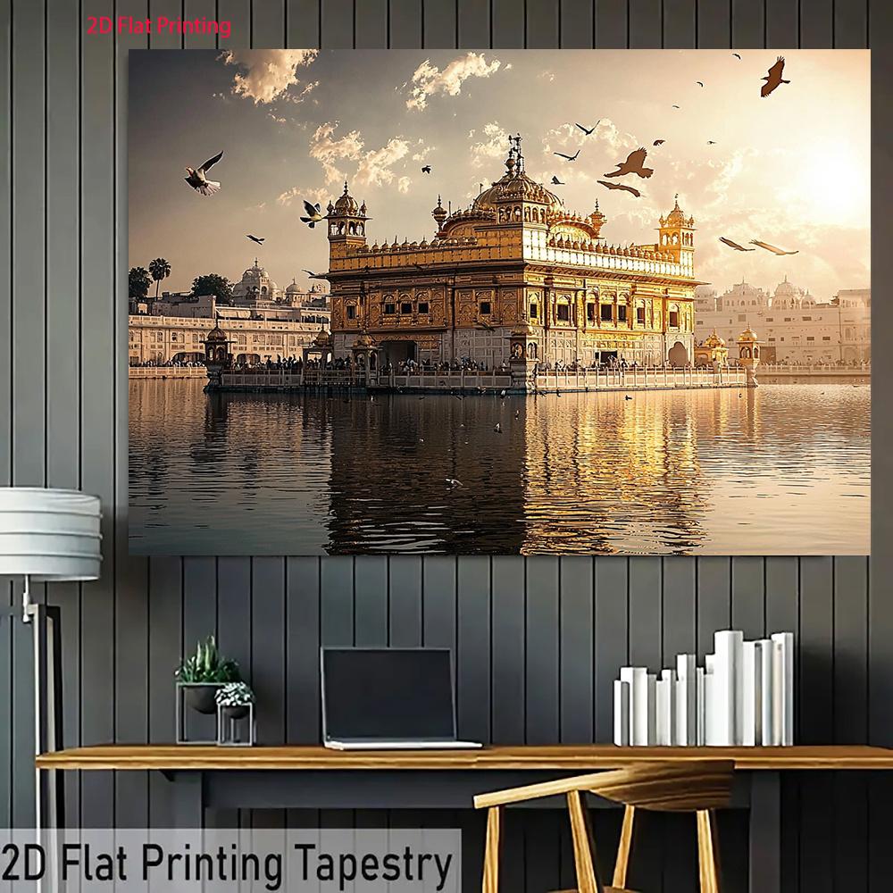 2D plane one piece of golden temple morning light pigeon shadow banner background cloth party photo-taking props
