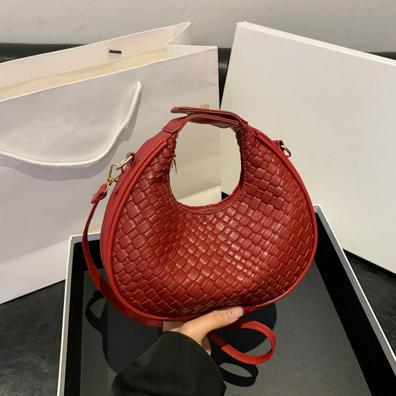 Ladies' PU Leather Shoulder Bag Solid Color Lattice Crossbody Bag Small Luxury Bag Trend Fashion