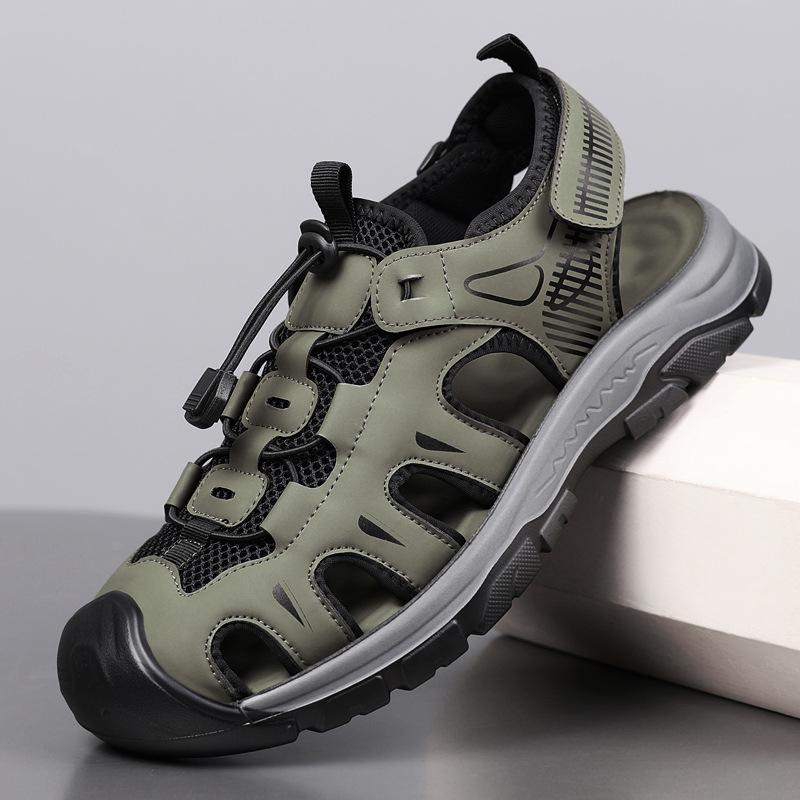 Fashion 2025 New Summer Breathable Leather Sandals for Men Fashion Casual Sports Outdoor Shoes Male Elastic Band Solid Color Sandals Man