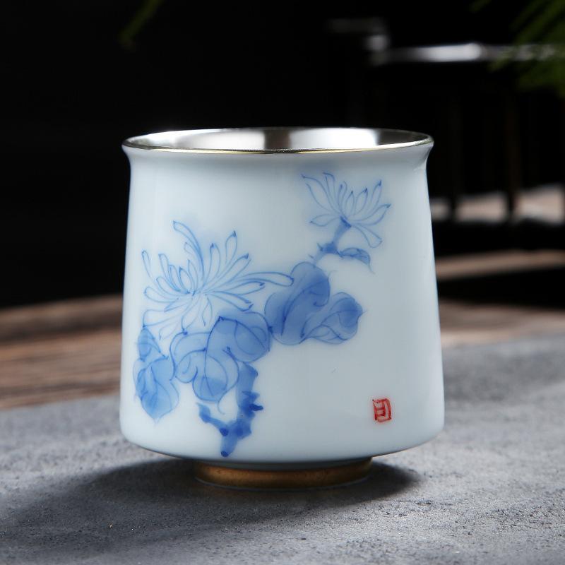 Mid-Autumn Festival Gift Dehua Silver-Plated Single Hand-Painted Master Four Gentlemen Personal Cup New Chinese Style La