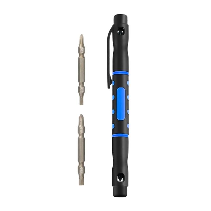 

Pocket Screwdriver 4 in 1 Multipurpose Portable Crossing Flathead Tips Pen type Double Ended Screwdriver for Repairing синий
