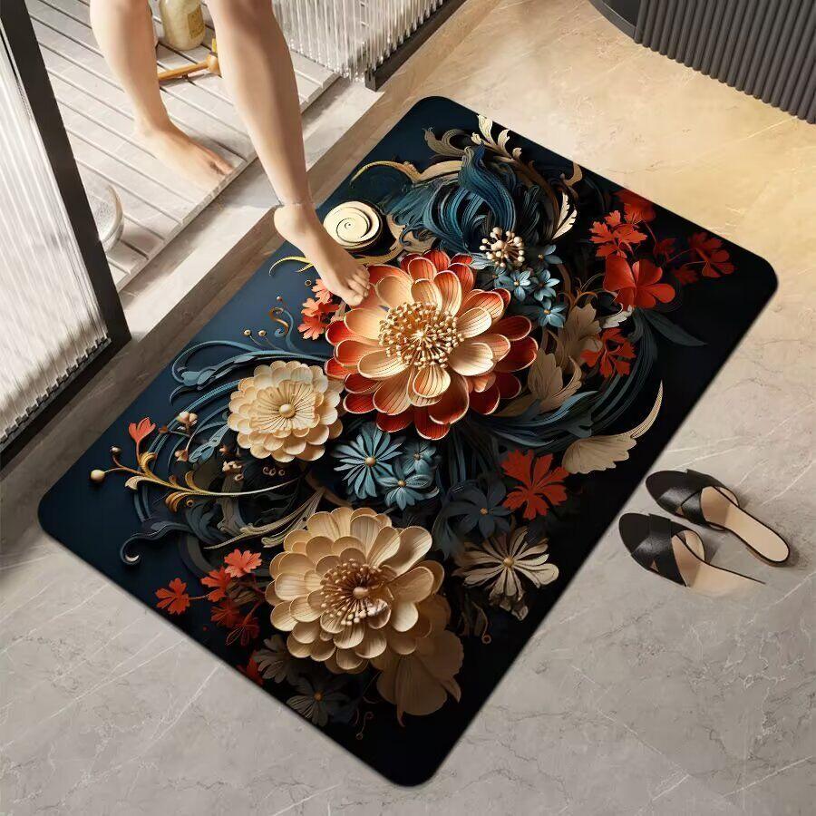 Simple Printing Bathroom Thickening Mat Bath Non-slip Carpets In Wash Basin Bathtub Side Floor Rug Shower Room Doormat Memory Foam 3D Pad