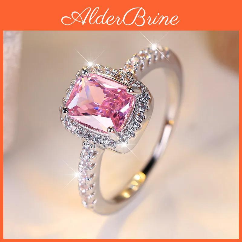Zircon Charm Pink Square Cute Ring For Women Girl Fashion Silver Color Ring Wedding Jewelry Party Accessories Birthday Gift