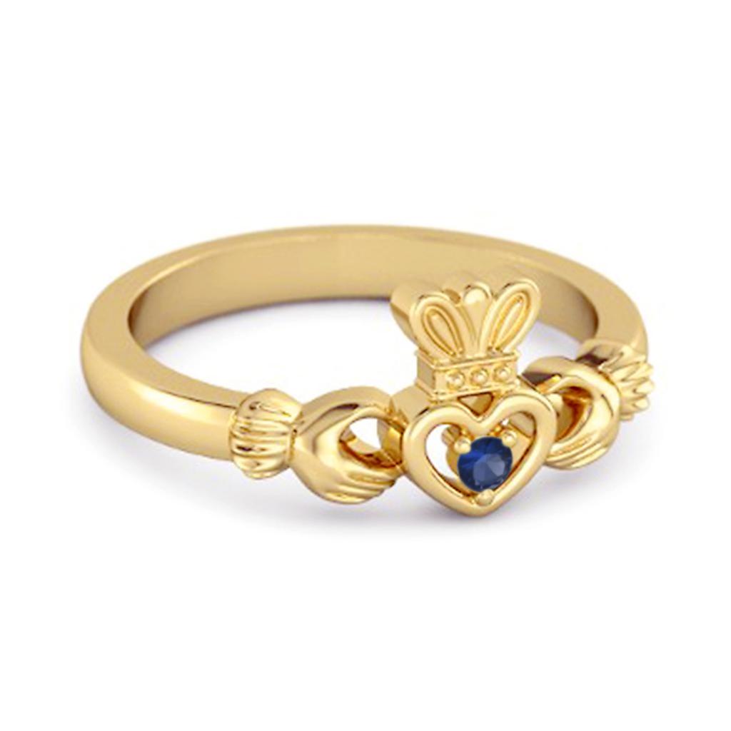 Niebieski Szafir Pierścionek Claddagh - Srebro Sterlingowe 925 Pozłacane