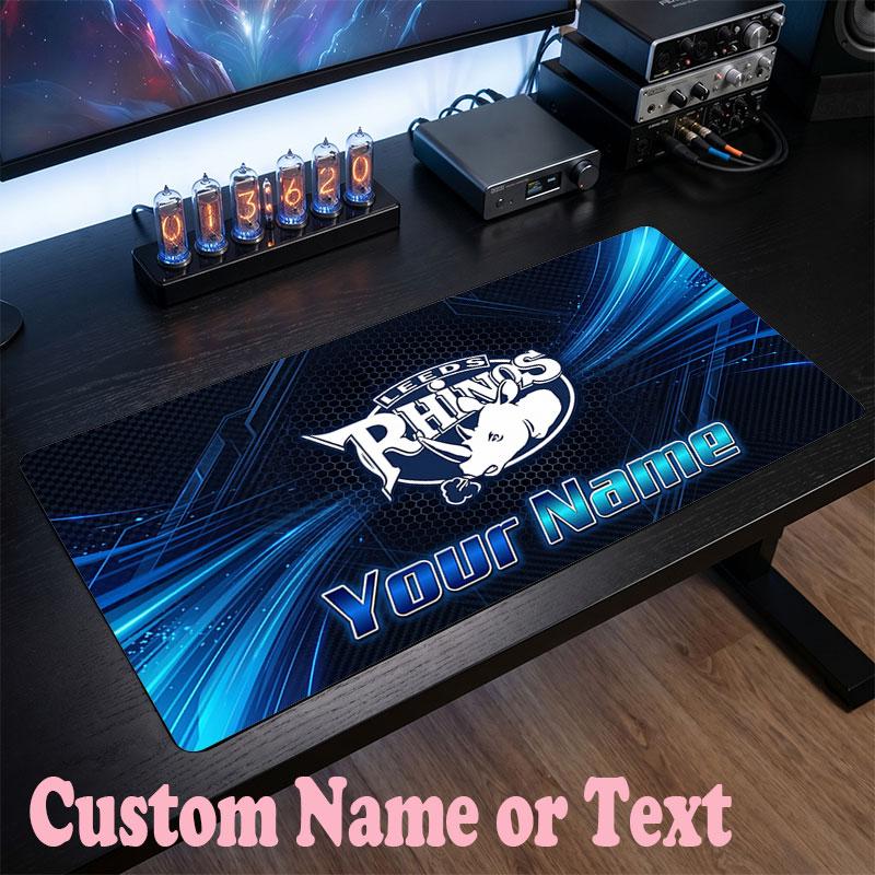 Leeds Rhinos Customized Name Text Mouse Pad, Large Desk Mouse Mat Personalized Home Office Present