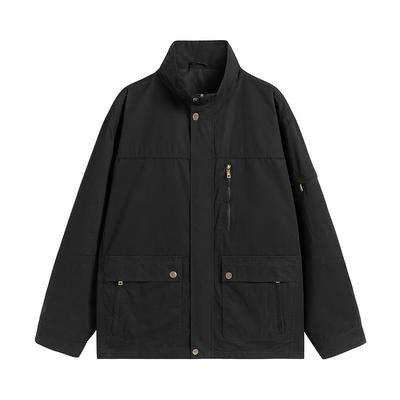 Spring and Autumn Men's Thin American Workwear Multi-bag Casual Jacket Loose Versatile Simple Style Sports Outdoor