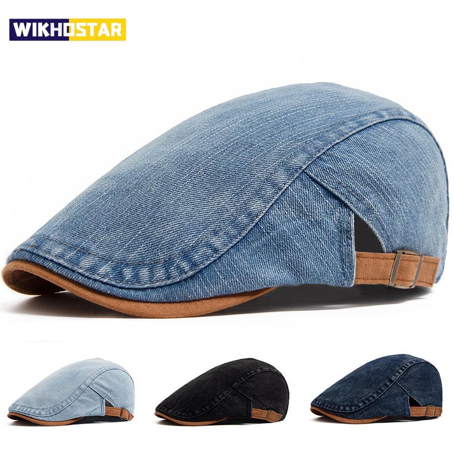 Vintage Denim Newsboy Cap Herren Verstellbare Baskenmütze Herren Klassische Flache Schiebermütze Retro Gewaschene Baumwolle Streetwear Baskenmütze