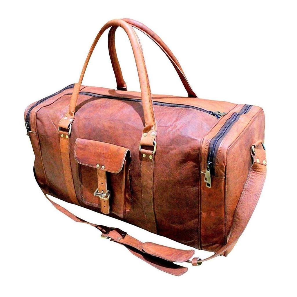 Men's Duffel New Vintage Luggage Brown Bag Leather Goat Gym Travel Genuine