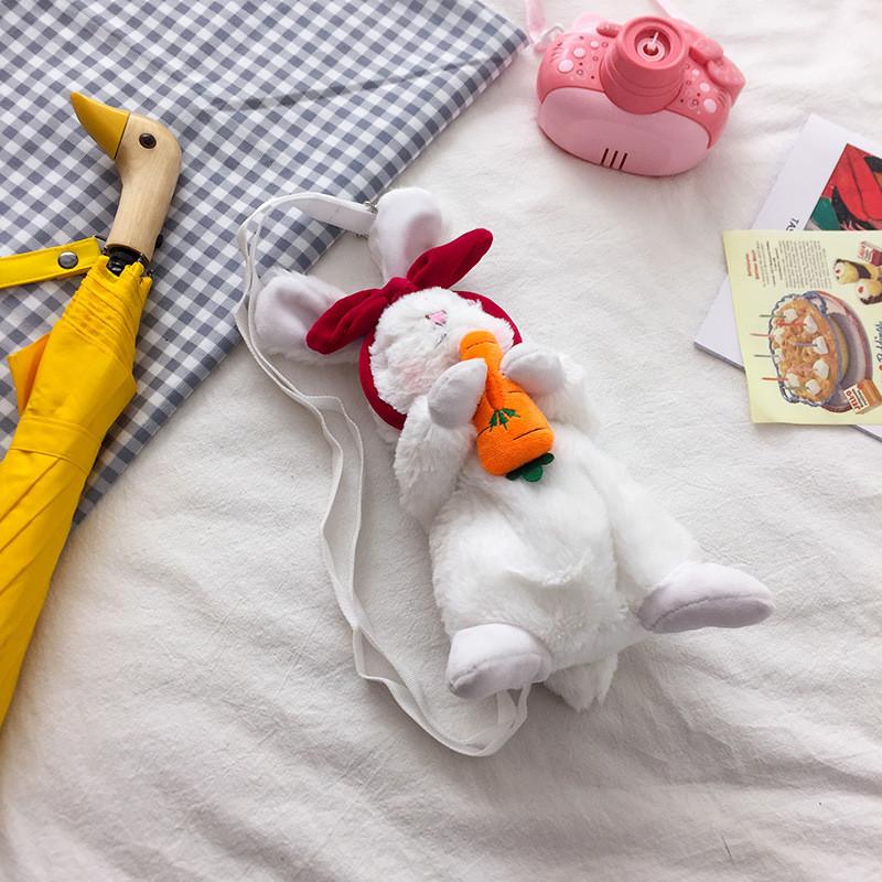 Plush Bunny Phone Bag With Zipper Closure For Daily Casual Wear