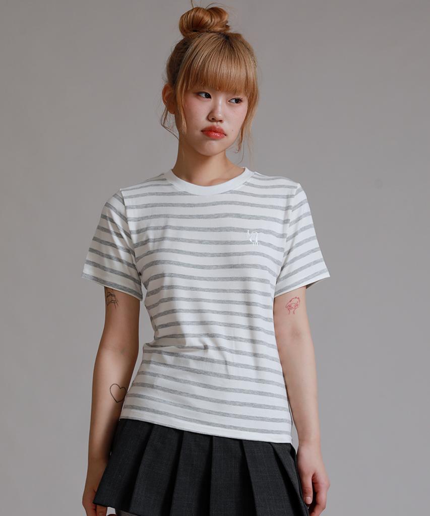 LIKE THE MOST One Stripe Regular Short Sleeve T-Shirt_Gray