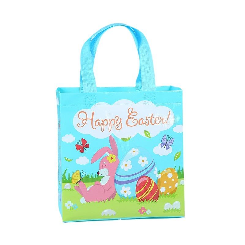 Easter Gift Bags with Handles Bunny Theme Non-Woven Bags for Easter Party Supplies, Birthday Gifts and Gift Wrapping
