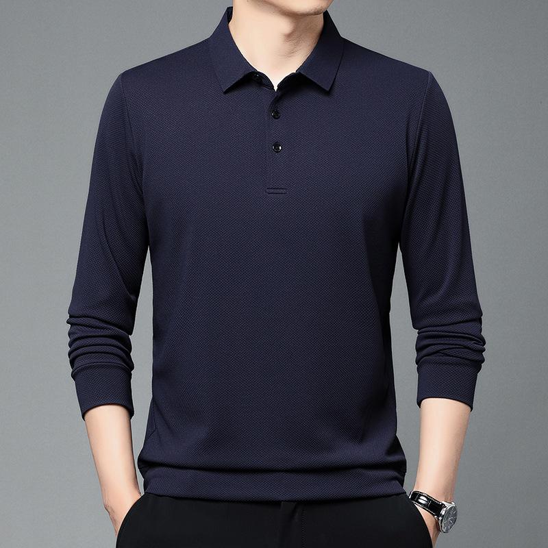 Men S Long Sleeve Polo Shirt Solid Color Casual Basic Style
