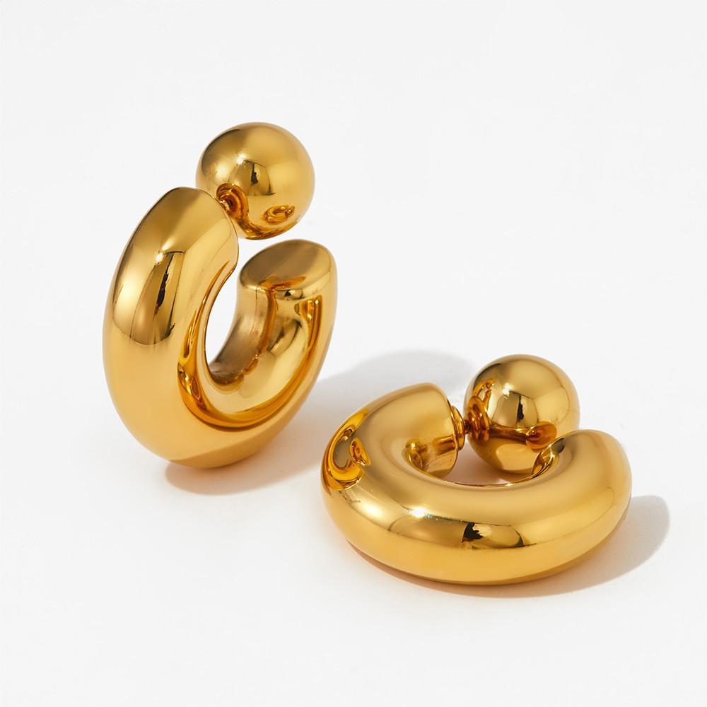 ZAKOL Chunky 316L Stainless Steel CC Hoop Earrings With Detachable Zircon Earplugs Personalized Gold Color Everyday Zircon