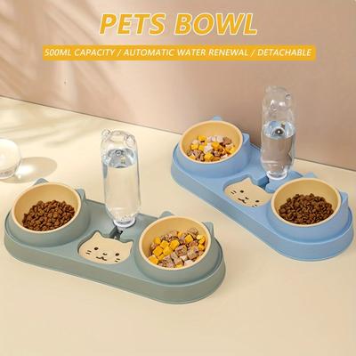 Cat Bowl With Automatic Water Food Bowl Anti Slip Anti Spill Neck Protective Pet Dish Set For Cats Dual BowlsFor Food & Water
