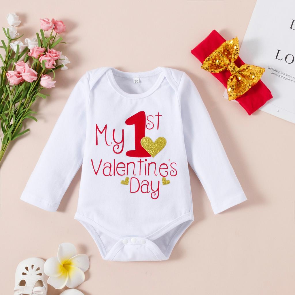 Valentine's Day Outfit Girls My First Valentine's Day Long Sleeve Romper And Skirts Clothes Set