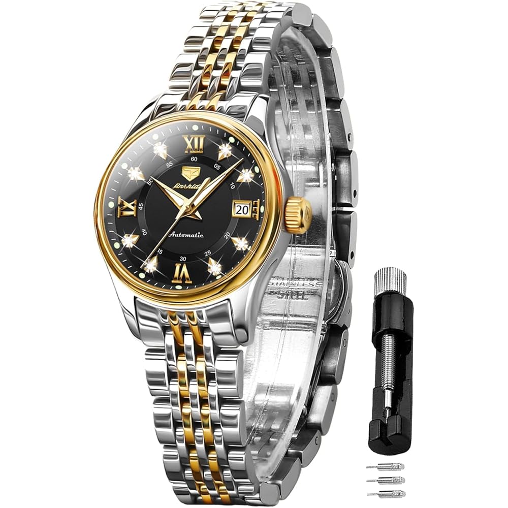 OLEVS Women s L6608 Automatic Mechanical Watch Waterproof Diamond Glitter Gold/White