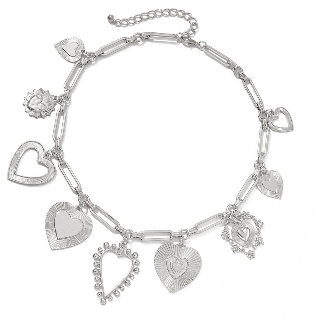 Elegant Geometric Heart Pendant Necklace Handmade Choker Adjustable Length Clavicle Chain Jewelry for Women Girls