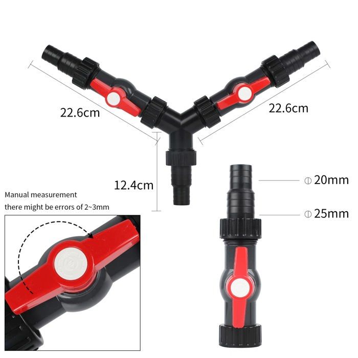 Répartiteur en Y 25 mm (3 x 3/4") avec 2 robinets d'arrêt – Distributeur d'eau PP pour pompe &amp; irrigation