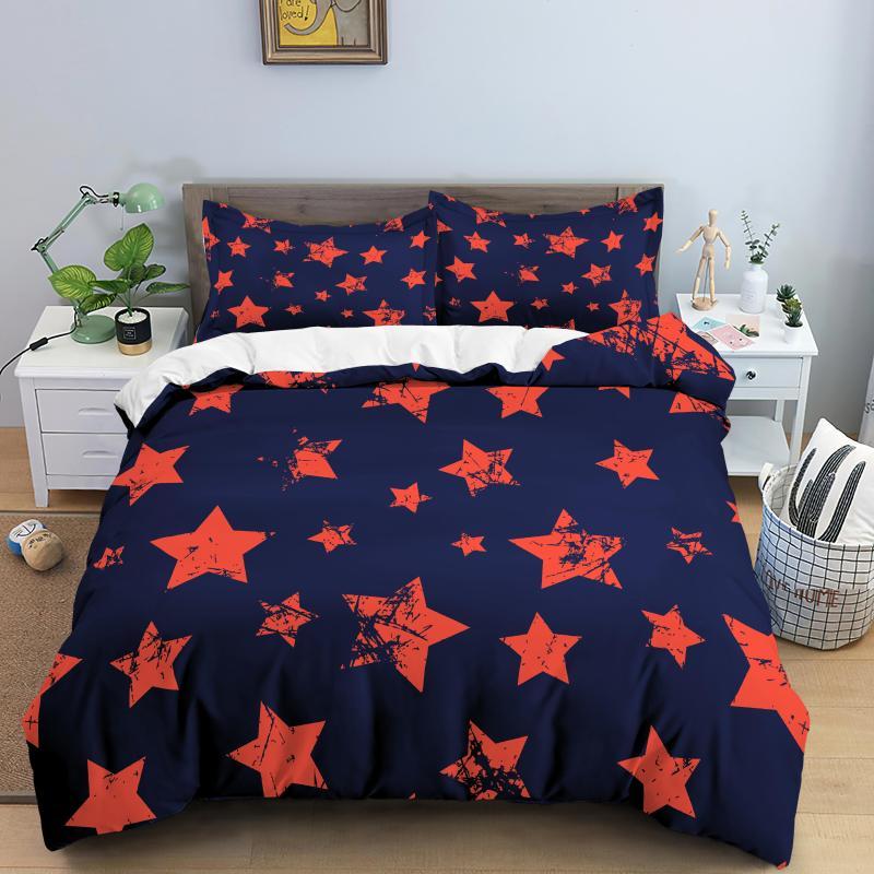 Star Duvet Cover Set Colorful Stars Pattern Print Twin Bedding Set For Kids Teens Double Queen King Size Microfiber Quilt Cover