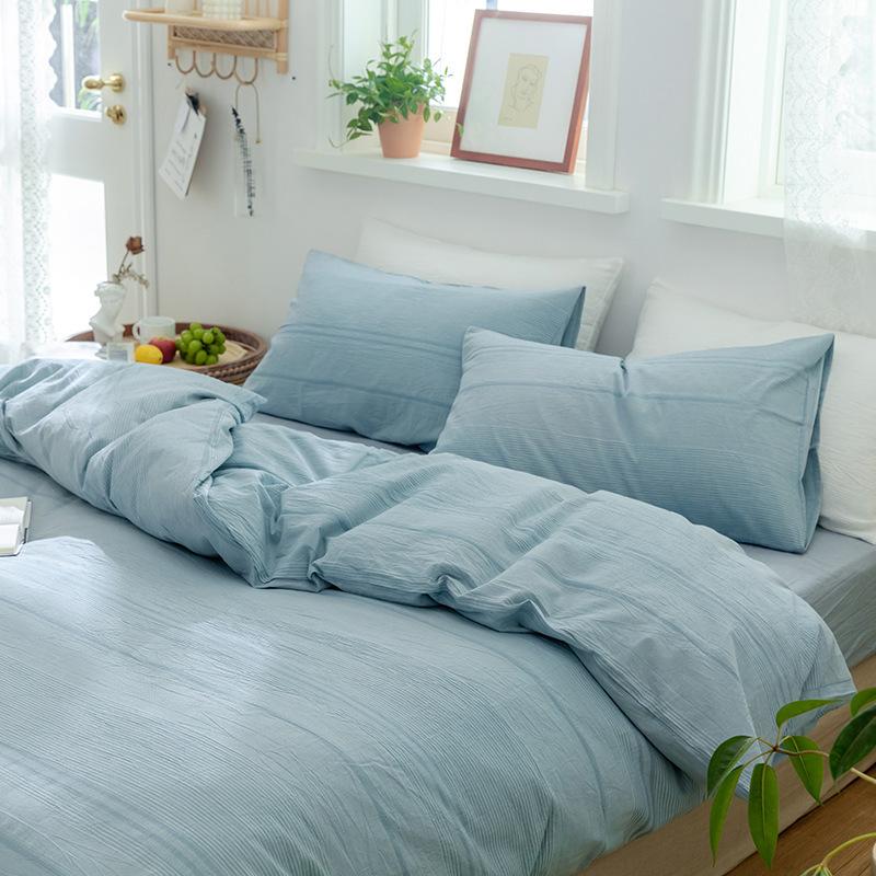 Vierteiliges Set aus nackter Baumwolle zum Schlafen, gewaschener Baumwolle im nordischen Stil, Bettwäsche und Bettbezüge aus Baumwolle und Leinen für Frühling, Herbst und Sommer