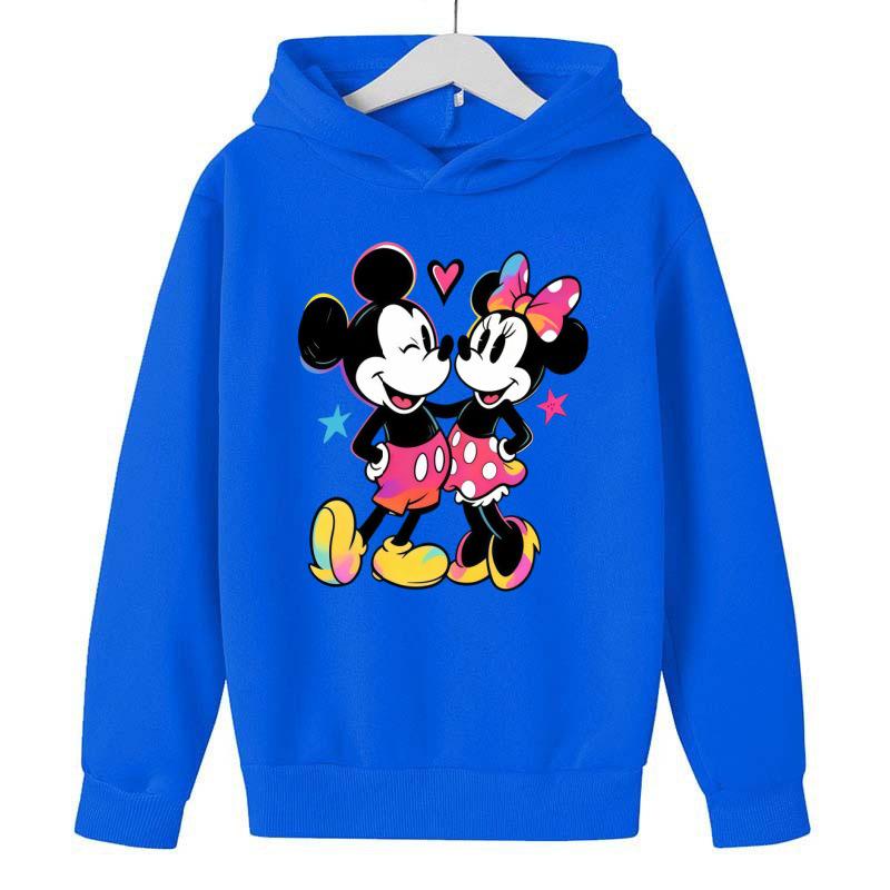 Mickey & Minnie Rainbow Gradient Hoodie for Kids - Cartoon Print, Unisex Spring/Autumn Style